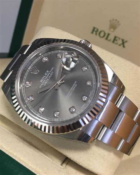 rolex datejust rhodium diamond|Rolex Datejust 41 diamond bezel.